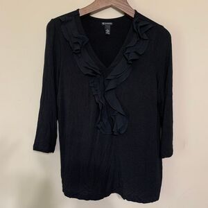 New Direction Black Ruffled V-Neck Blouse Size Large